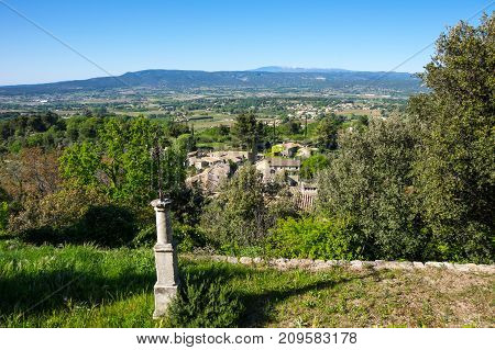 Panoramic view of town Oppede-le-Vieux in Provence France