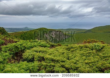 Landscape on top of Volcano crater in Azores islands, Terceira
