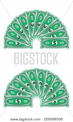 Dollars laid out in a semicircle financial semicircle vector money