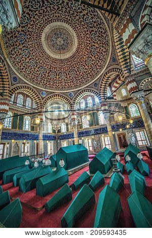 ISTANBUL, TURKEY - October 2, 2017: Interior of the Tomb of Sultan Selim II located on the territory of Hagia Sophia museum complex, by architect Sinan