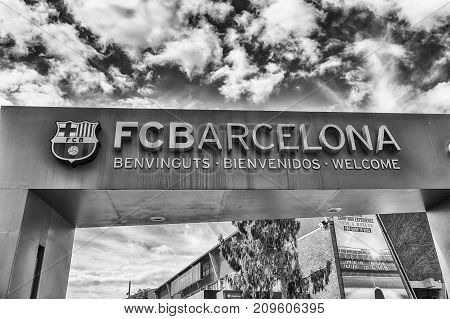 Welcome Signboard Of Fc Barcelona Tour And Museum, Catalonia, Spain