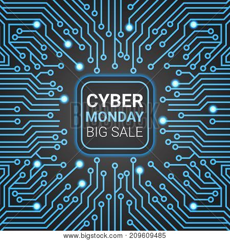Cyber Monday Sale Poster Design Over Futuristic Lines Background Technology Shopping Icon Vector Illustration