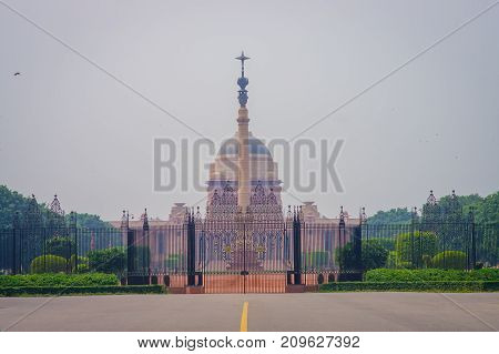Jaipur, India - September 26, 2017: Goverment building of Rashtrapati Bhavan is the official home of the President of India, fish eye effect.