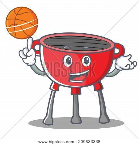 With Basketball Barbecue Grill Cartoon Character Vector Illustration