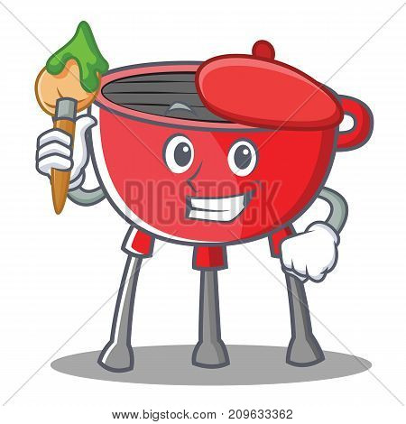 Artist Barbecue Grill Cartoon Character Vector Illustration