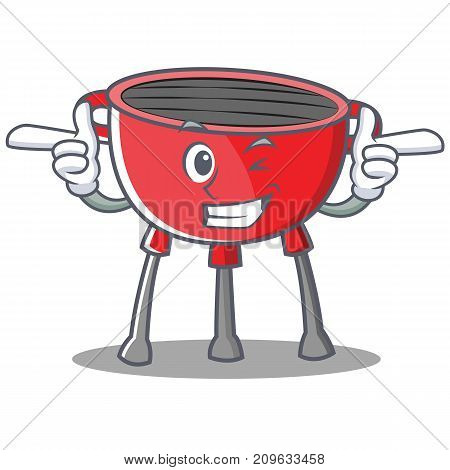 Wink Barbecue Grill Cartoon Character Vector Illustration