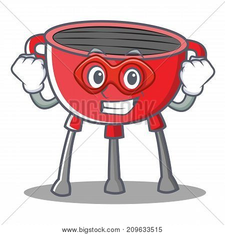 Super Hero Barbecue Grill Cartoon Character Vector Illustration