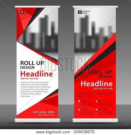 Red Roll up banner stand template design, flyer layout vector, pull up, x-banner, j-flag, x-banner, display