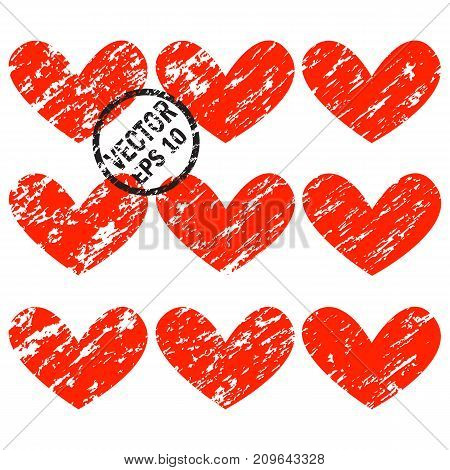 Grunge hearts. A set of hearts with diagonal grunge scrapes to the Saint Valentine's Day and other holidays