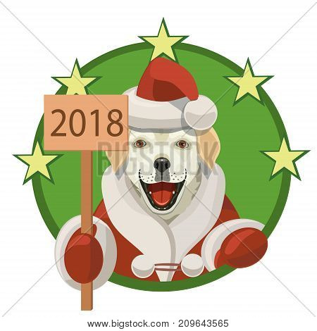Labrador dog he smiles and shows that it's the new year and 2018 congratulates all!