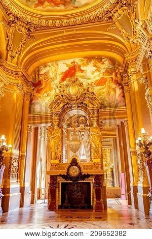 Paris, France, March 31 2017: Interior view of the Opera National de Paris Garnier, France. It was built from 1861 to 1875 for the Paris Opera house