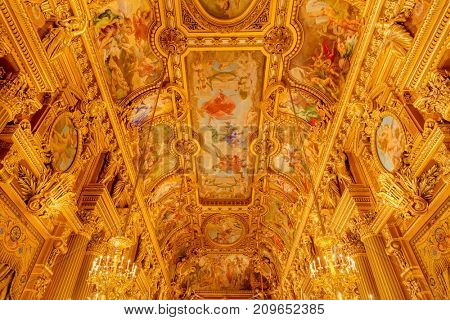 Paris, France, March 31 2017: Interior view of the Opera National de Paris Garnier, France. It was built from 1861 to 1875 for the Paris Opera house