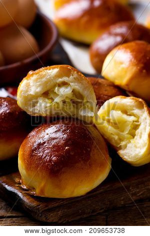 Homemade pirogi .traditional Russian pastries.style rustic selective focus