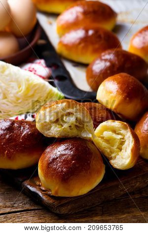 Homemade pirogi .traditional Russian pastries.style rustic selective focus