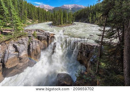 Beautiful Sunwapta falls in Jasper National Park, Alberta, Canada.