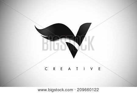 V Letter Wings Logo Design With Black Bird Fly Wing Icon.