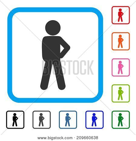 Child Audacity icon. Flat gray pictogram symbol in a light blue rounded rectangular frame. Black, gray, green, blue, red, orange color versions of Child Audacity vector.