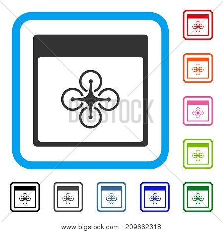 Air Copter Calendar Page icon. Flat grey iconic symbol inside a light blue rounded square. Black, gray, green, blue, red, orange color additional versions of Air Copter Calendar Page vector.