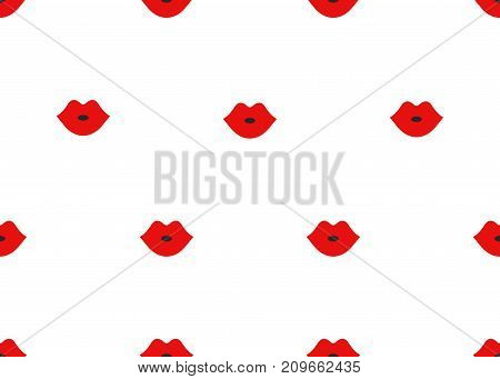 Seamless pattern of cartoon red lips on white background. Banner fashion makeup cosmetics. - Stock vector
