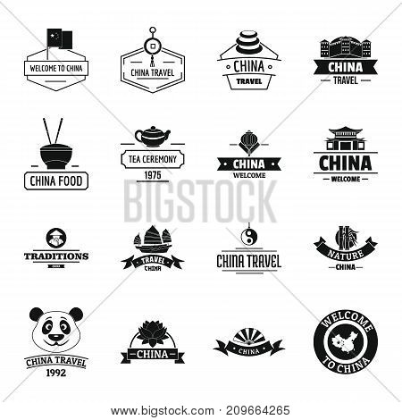 China travel logo icons set. Simple illustration of 16 China travel logo vector icons for web