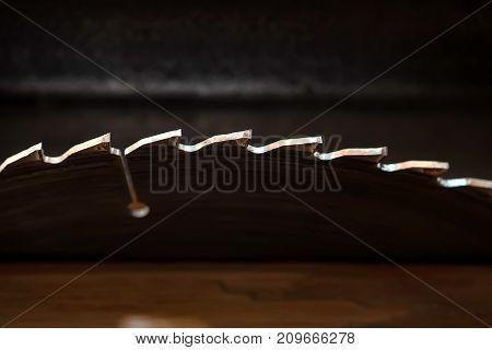 Close up for table circular saw in woodworking shop