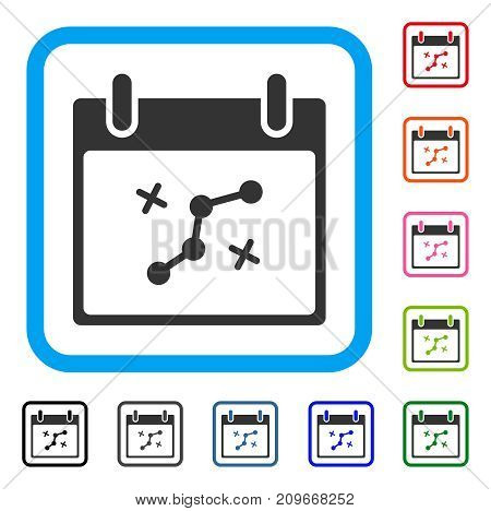 Path Points Calendar Day icon. Flat grey iconic symbol in a light blue rounded frame. Black, gray, green, blue, red, orange color variants of Path Points Calendar Day vector.