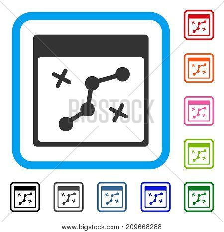 Path Points Calendar Page icon. Flat gray pictogram symbol inside a light blue rounded frame. Black, gray, green, blue, red, orange color versions of Path Points Calendar Page vector.