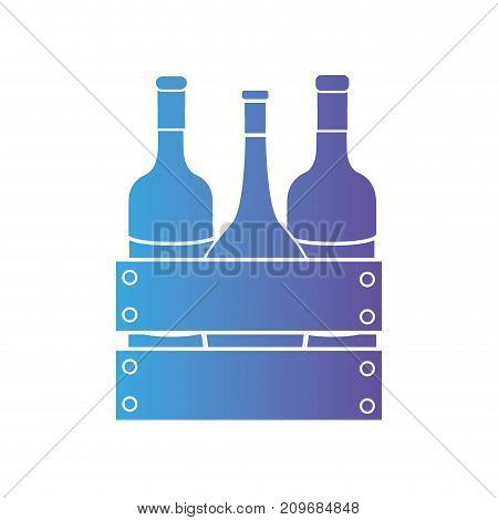 line wine bottles inside wood box design vector illustration
