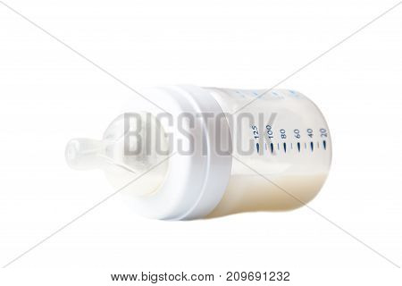 baby bottle with milk isolated on white background.