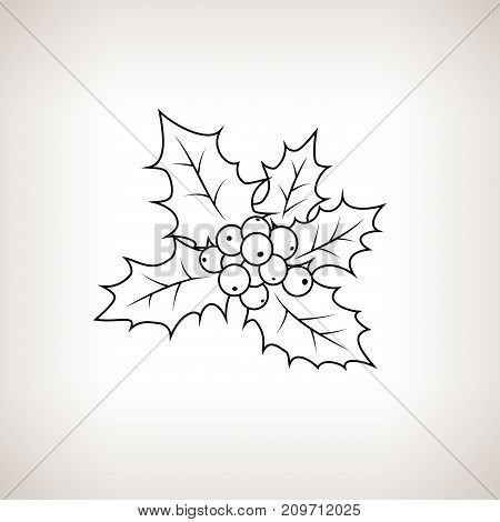 Christmas Holly Berry on a Light Background Christmas Decorations Drawing in Linear Style Merry Christmas and Happy New Year Black and White Illustration