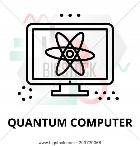 Abstract icon of future technology - quantum computer on color geometric shapes background for graphic and web design