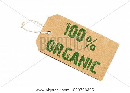 One Hundred Percent Organic  Sign- A Paper Price Tag On A White Background - Shopping Concept