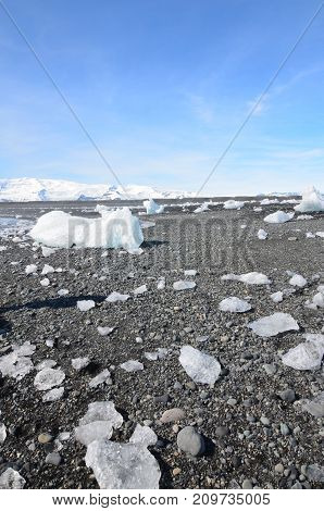 Beautiful landscape of chunks of glaciers in Iceland