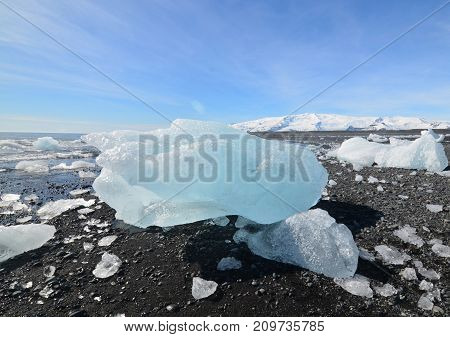 A Beach Full Of Chunks Of Glacers In Iceland