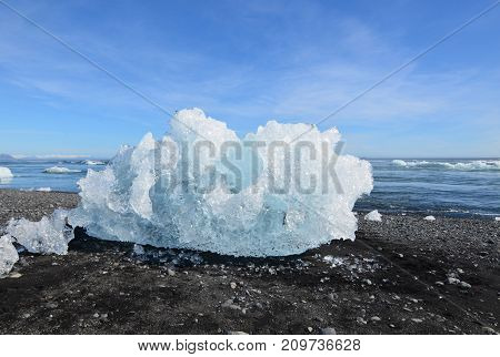 Unique chunk of an iceberg on the beach of iceland