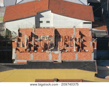 Aerial view of a house under construction