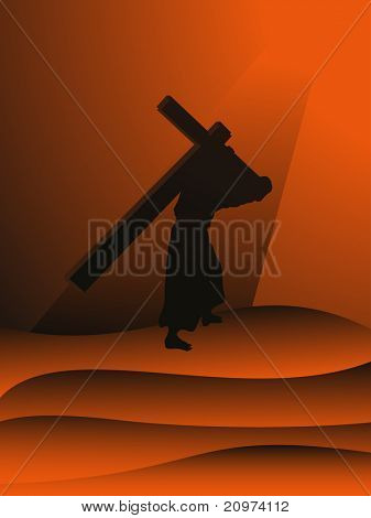 abstract sunset background with jesus holding cross