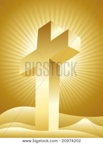 golden rays background with isolated cross, vector illustration