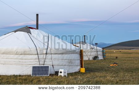 mongolian family gers in a landscape of northern Mongolia