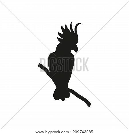 Simple icon of parrot sitting on branch. Cacadu, tropical birds, domestic animals. Pet types concept. Can be used for topics like wildlife, zoo, fauna