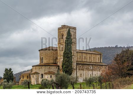 The Abbey of Sant Antimo is a former Benedictine monastery in the comune of Montalcino Tuscany Italy
