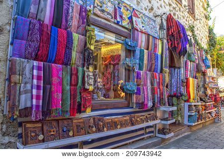 ANTALYA TURKEY - OCT 3 2017: Souvenirs and gods in old town Kaleici