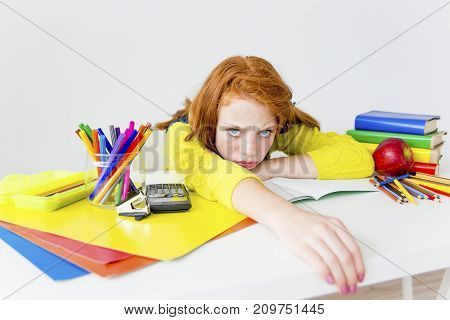 Smart girl is sudying and doing her homework