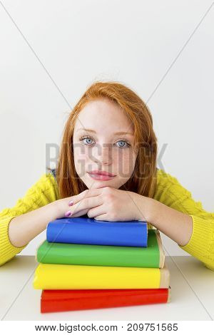 Smart girl is sudying and doing her homework