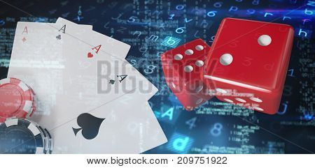 Virus background against playing cards with stack of gambling chips