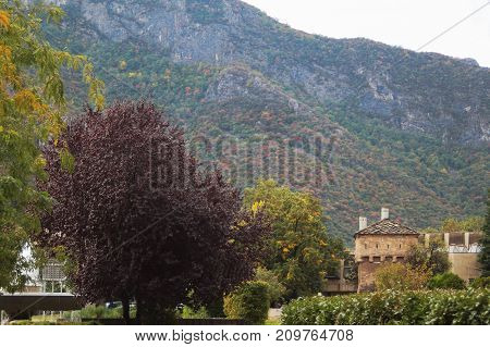 Autumn landscape from the central square of the town of Vratza, Bulgaria
