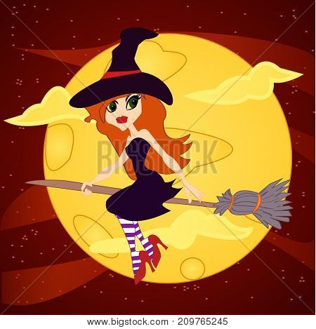 Witch on a moon background vector illustration