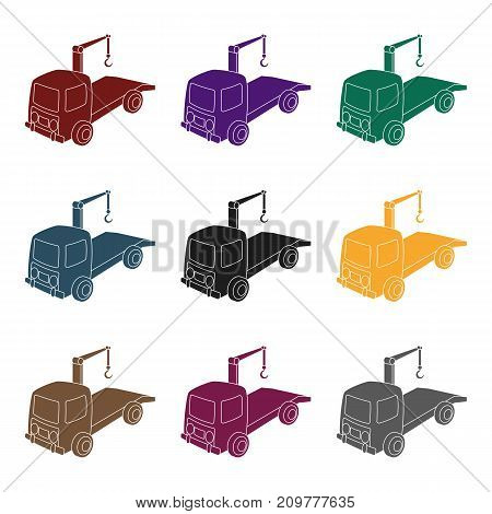 Tow truck icon in black design isolated on white background. Parking zone symbol stock vector illustration.