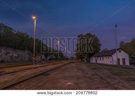 Station Bakov Nad Jizerou In Central Bohemia With Pink Sunset