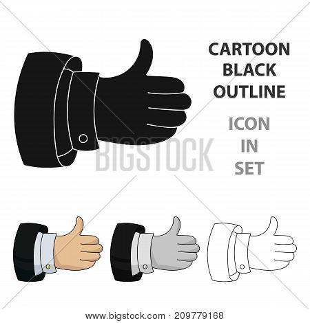 Thumb up icon in cartoon design isolated on white background. Conference and negetiations symbol stock vector illustration.